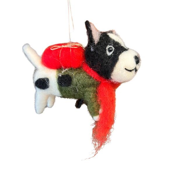 Felt Dog christmas Ornament With Scarf & Red  Carrying Present Ornament - Picture 1 of 7